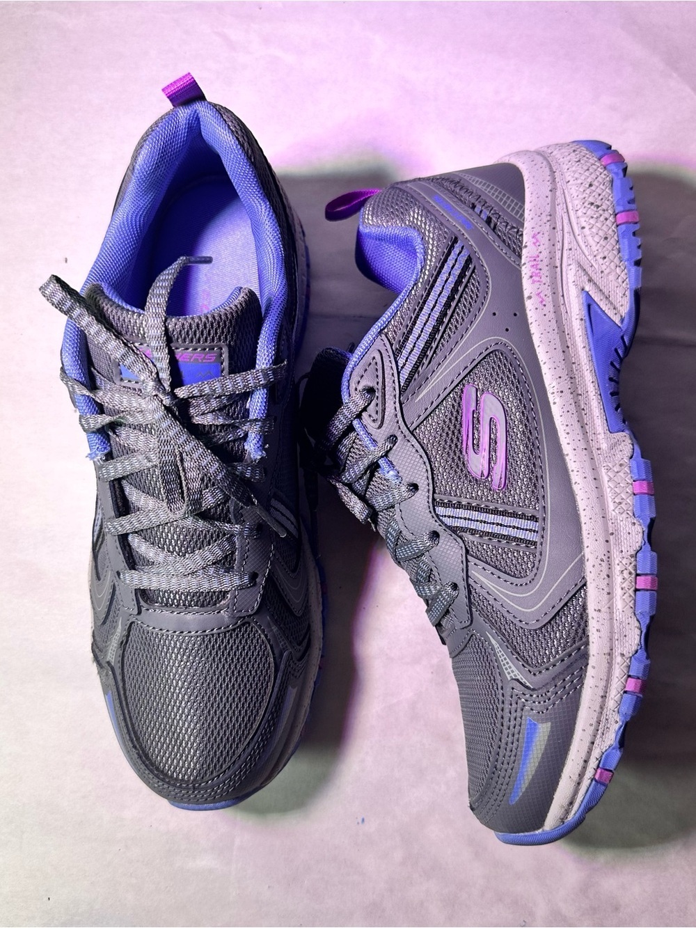 Skechers Gray Athletic Walking Shoe with Purple & Light Blue Accents - Picture 6 of 10